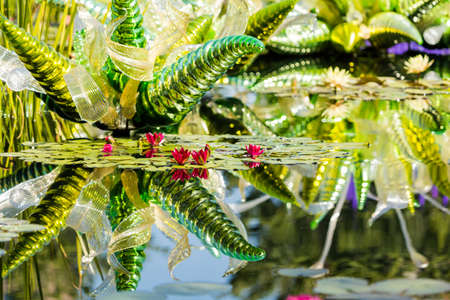 Denver, Colorado, USA-August 12, 2014. Large glass sculptures by Dale Chihuly in the garden.のeditorial素材