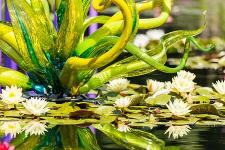 Denver, Colorado, USA-August 12, 2014. Large glass sculptures by Dale Chihuly in the garden.のeditorial素材