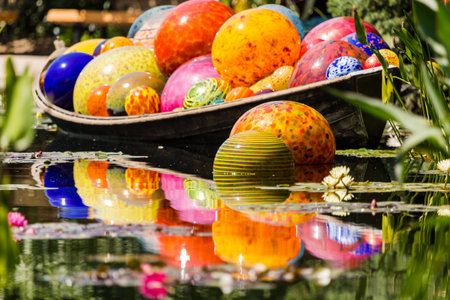 Denver, Colorado, USA-August 12, 2014. Large glass sculptures by Dale Chihuly in the garden.