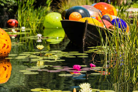 Denver, Colorado, USA-August 12, 2014. Large glass sculptures by Dale Chihuly in the garden.のeditorial素材