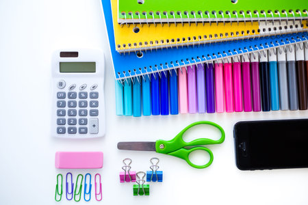 New school supplies prepared for new school year.の写真素材