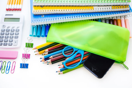 New school supplies prepared for new school year.