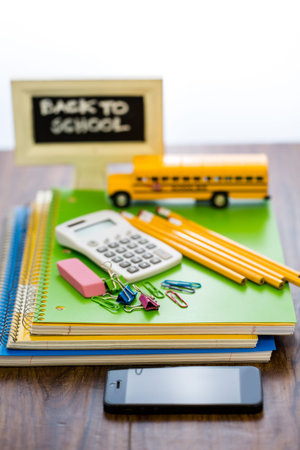 New school supplies prepared for new school year.