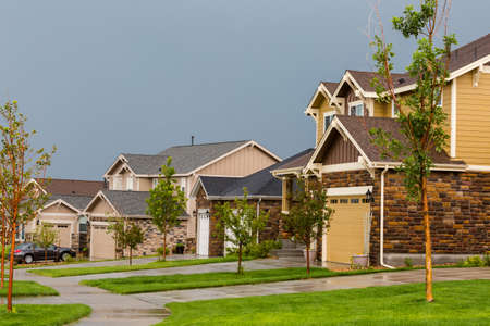 Typical American suburban community with model homes.のeditorial素材