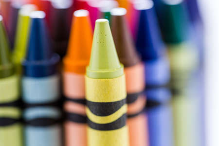 Multicolored crayons on a white background.の写真素材