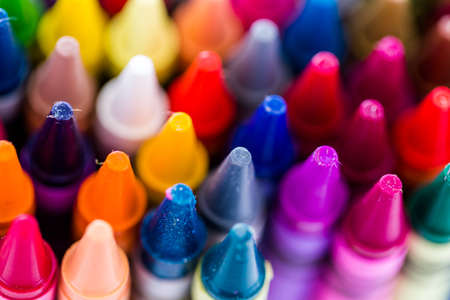 Multicolored crayons on a white background.の写真素材