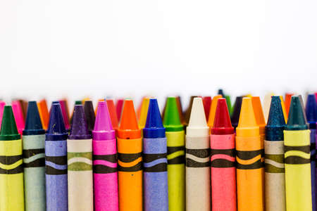 Multicolored crayons on a white background.の写真素材