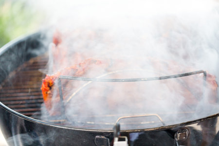 Summer outdoor cooking on barbecue grill.