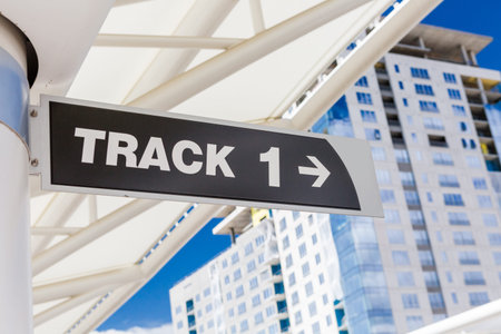 Contemporary platforms of historical Union Station in Denver, Colorado.のeditorial素材