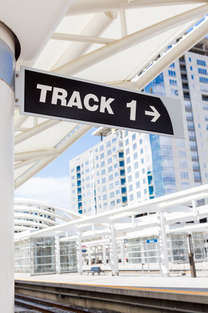 Contemporary platforms of historical Union Station in Denver, Colorado.のeditorial素材
