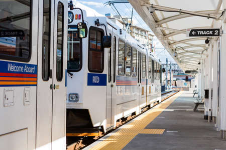 Denver, Colorado, USA-August 31, 2014. Union Station lightrail stop in downtown Denver, Colorado.のeditorial素材