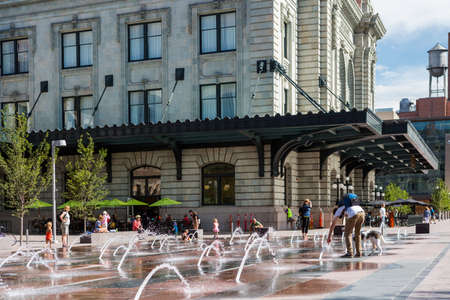 Denver, Colorado, USA-August 31, 2014. Urban plaza at front of redeveloped historical Union Station in Denver, Colorado.のeditorial素材