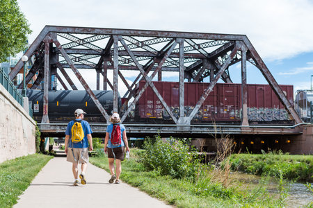 Denver, Colorado, USA-August 31, 2014. Cherry Creek trail on typical summer wekeend.