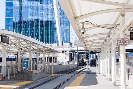 Denver, Colorado, USA-August 31, 2014. Union Station lightrail stop in downtown Denver, Colorado.