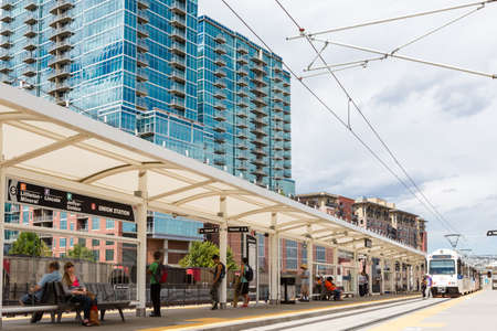 Denver, Colorado, USA-August 31, 2014. Union Station lightrail stop in downtown Denver, Colorado.のeditorial素材