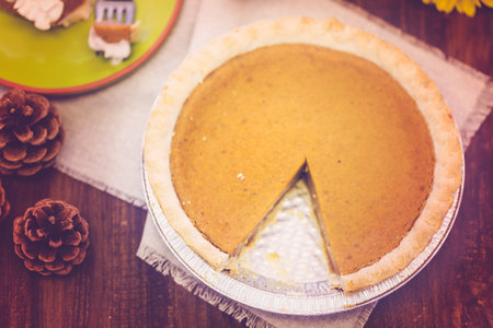Freshly baked pumpkin pie from the local supermarket.