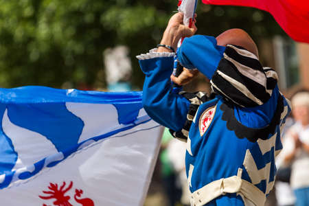 Flad trowing performance at anual Italian Festival on streets of Belmar, Colorado.のeditorial素材