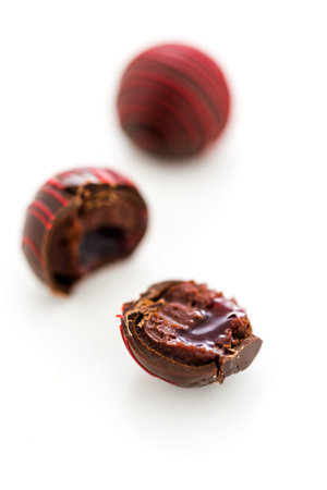 Gourmet raspberry rendezvous truffle on a white background.の写真素材
