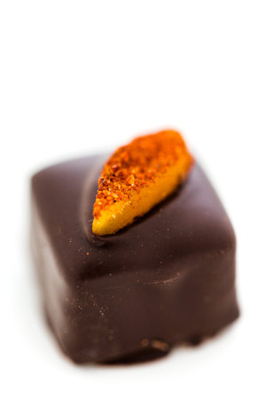 Gourmet mango chili vegan truffle on a white background.の写真素材