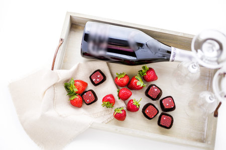 Gourmet Strawberries and champaigne chocolate truffles.の写真素材