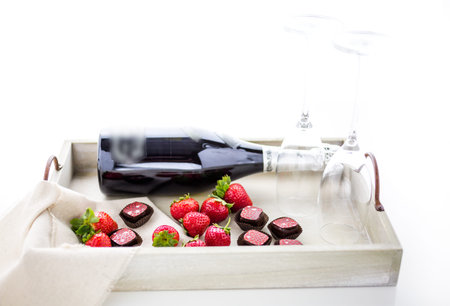 Gourmet Strawberries and champaigne chocolate truffles.の写真素材