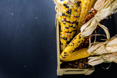 Multi colored indian corn made for Thanksgiving decoration.の写真素材