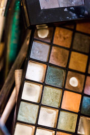 Used multicolor eye shadows of make up artist.の写真素材