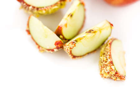 Hand dipped caramel apples decorated for Halloween.の写真素材