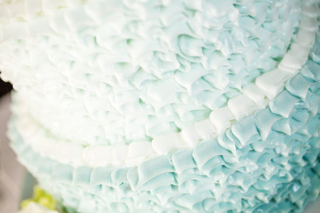 Gourmet tiered wedding cake as centerpiece at the wedding reception.
