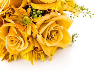 Small wedding bouquet with roses on a white .の写真素材