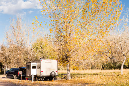Denver, Colorado, USA-October 26, 2014. Camping in late Autumn in Colorado.