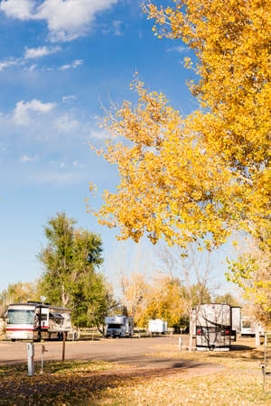 Denver, Colorado, USA-October 26, 2014. Camping in late Autumn in Colorado.のeditorial素材