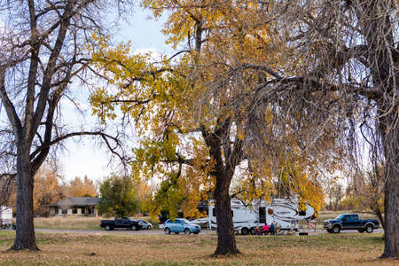 Denver, Colorado, USA-October 26, 2014. Camping in late Autumn in Colorado.のeditorial素材