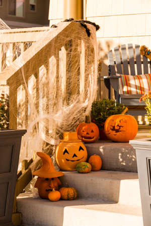 Residential house decorated for Halloween holiday.の写真素材