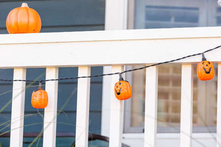 Residential house decorated for Halloween holiday.の写真素材