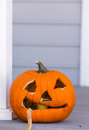 Residential house decorated for Halloween holiday.