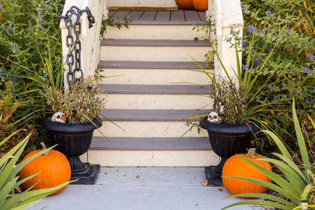 Residential house decorated for Halloween holiday.の写真素材