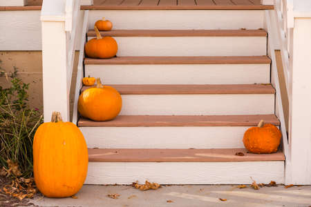 Residential house decorated for Halloween holiday.の写真素材