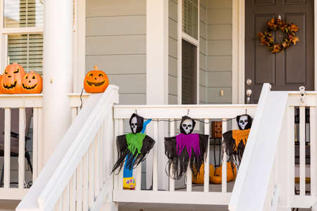 Residential house decorated for Halloween holiday.のeditorial素材