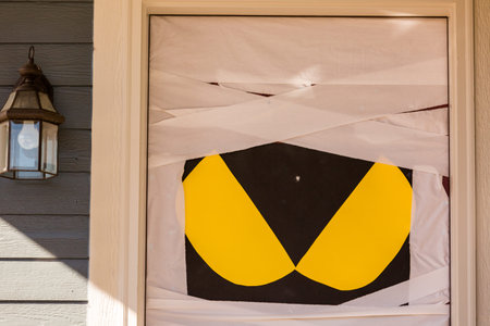 Residential house decorated for Halloween holiday.の写真素材