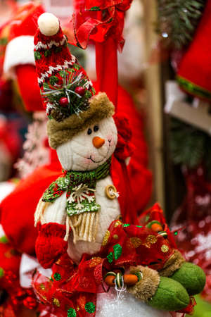 Handmade Christmas ornaments for sale at the local craft market.の写真素材