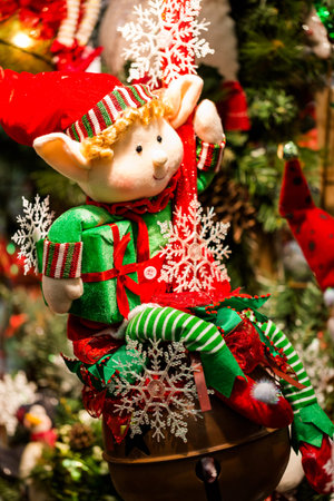 Handmade Christmas ornaments for sale at the local craft market.の写真素材