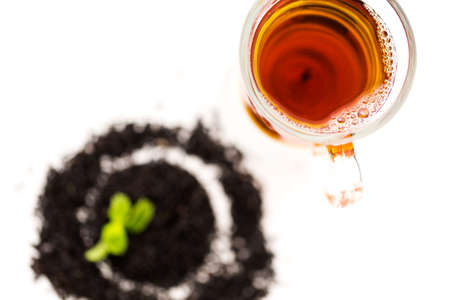 Chocolate mint tea on a white background.の写真素材