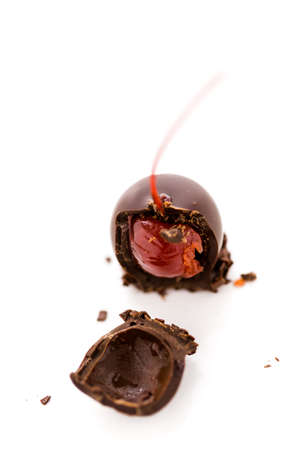Gourmet chocolate truffles on a white background.の写真素材