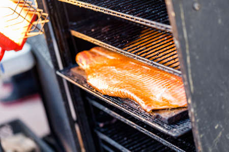 Smoked salmon at the local Christmas Market.の写真素材