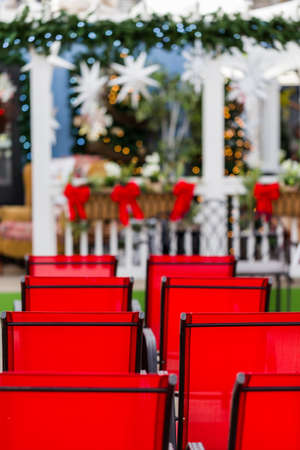 Empty Christmas theater with red chairs.のeditorial素材