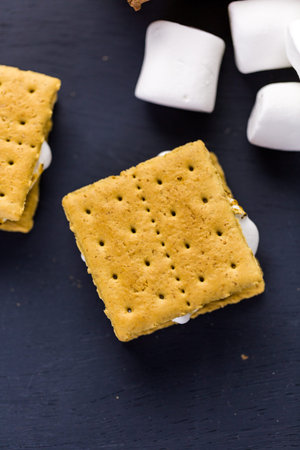 Freshly toasted smores with large white marshmallows.の写真素材