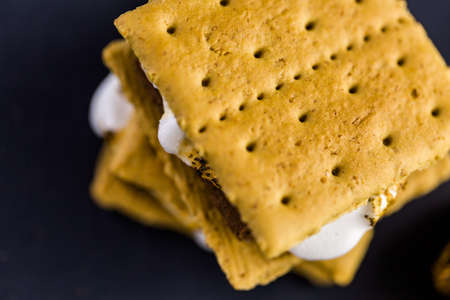Freshly toasted smores with large white marshmallows.の写真素材