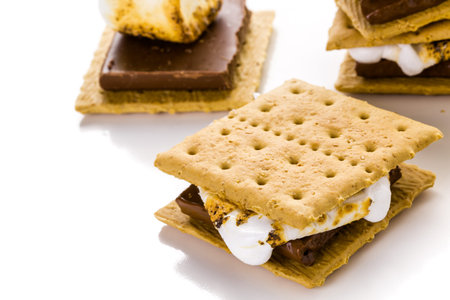 Freshly toasted smores with large white marshmallows.の写真素材