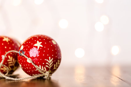 Vintage handmade Christmas ornaments on the table.